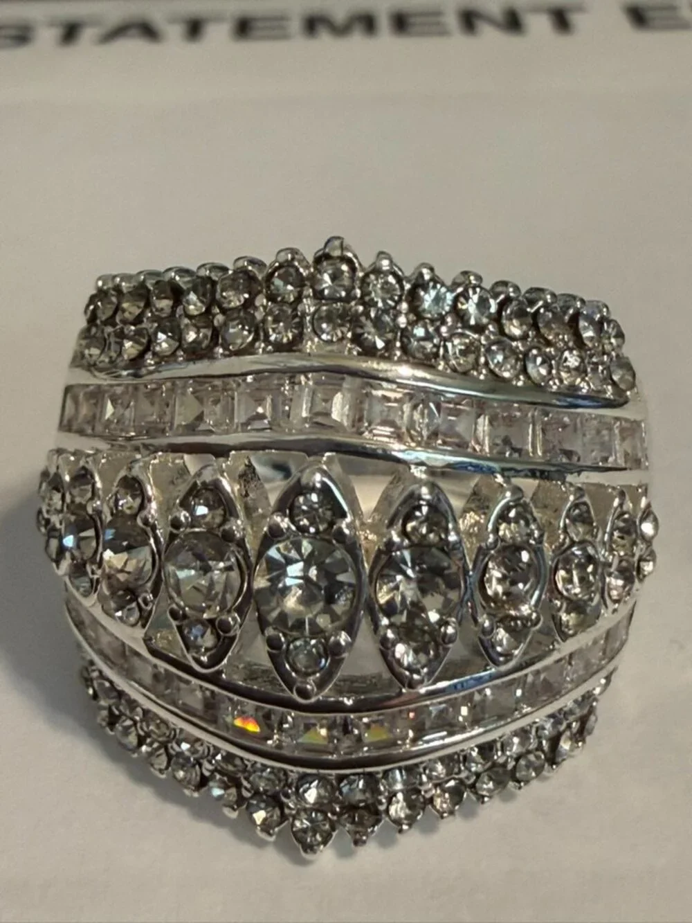 STUNNING Silver-Plated Multi-Row CZ Statement Ring Size 9 | Glamorous Bling 💎✨